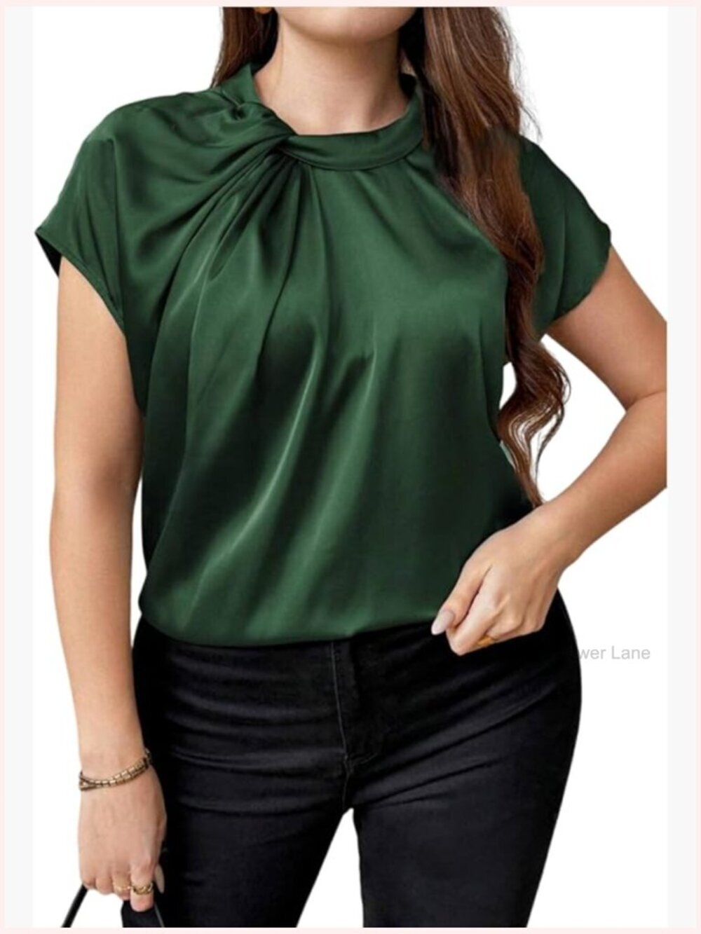 Plus Size Satin Blouse Batwing Sleeve Twist Knot Casual Loose Top